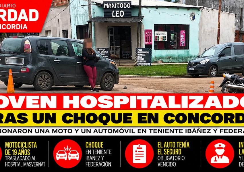 Un joven motociclista fue hospitalizado tras chocar con un automóvil en Concordia