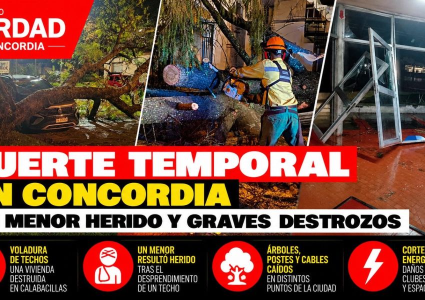 Un menor resultó herido y hubo importantes destrozos tras el fuerte temporal que golpeó Concordia