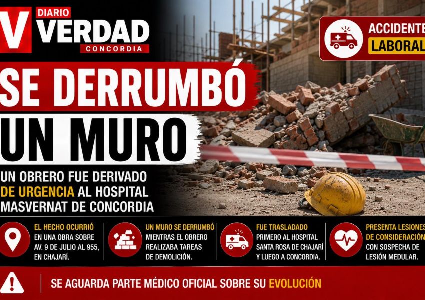 Un obrero fue derivado de urgencia al Hospital Masvernat tras el derrumbe de un muro en Chajarí