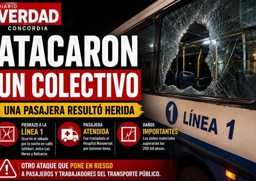 Un piedrazo destrozó la ventanilla de un colectivo en Concordia y una pasajera resultó herida