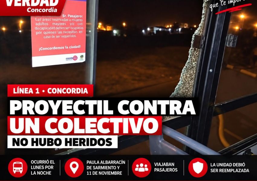 Un proyectil rompió la ventanilla de un colectivo de la Línea 1 mientras llevaba pasajeros