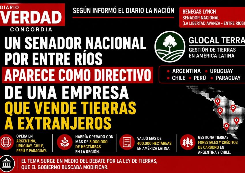 Un senador nacional por Entre Ríos figura como directivo de una empresa que comercializa tierras para inversores extranjeros