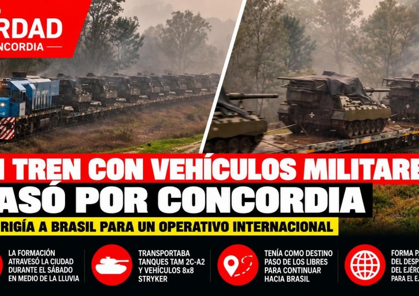???? Un tren con vehículos militares pasó por Concordia rumbo a Brasil para un operativo internacional