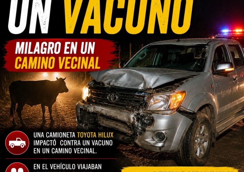 Una camioneta chocó contra un vacuno en un camino vecinal y sus ocupantes resultaron ilesos