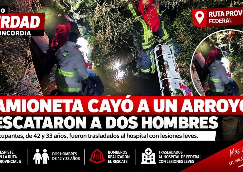 Una camioneta despistó y terminó dentro de un arroyo cerca de Federal: rescataron a dos hombres