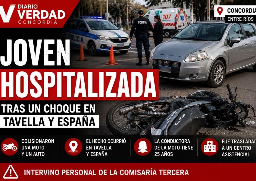 Una joven motociclista fue hospitalizada tras un choque en una transitada esquina de Concordia