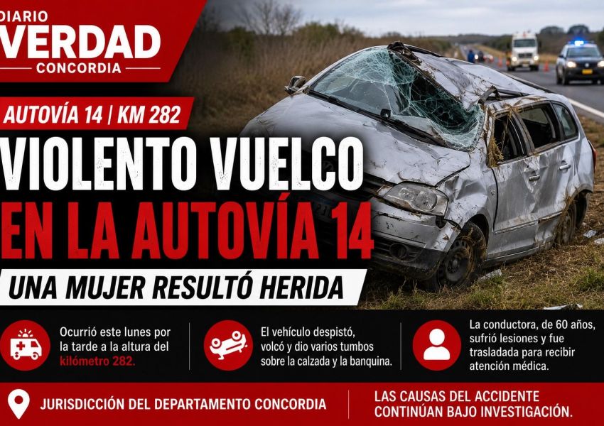 Una mujer resultó herida tras un violento vuelco en la Autovía 14