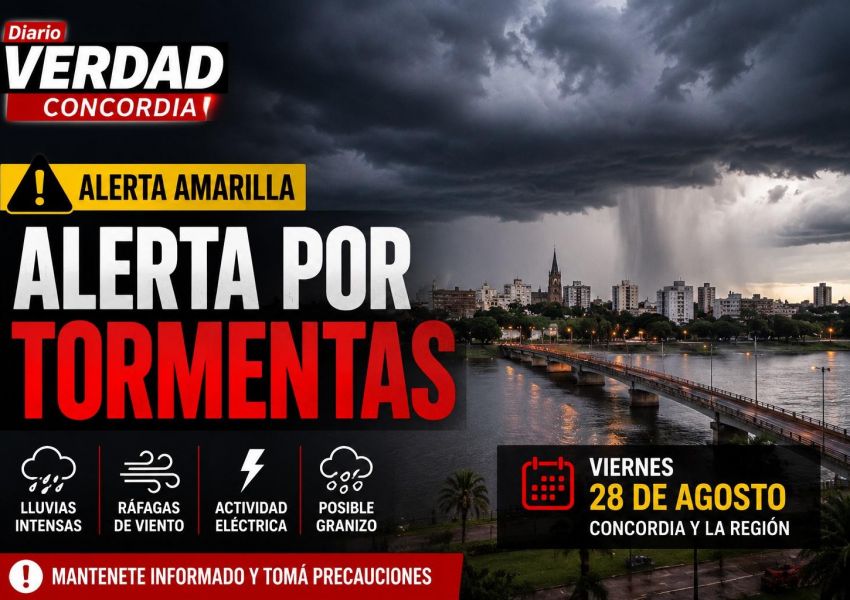 Viernes con alerta por tormentas en Concordia: qué se espera y cuándo mejoraría el tiempo