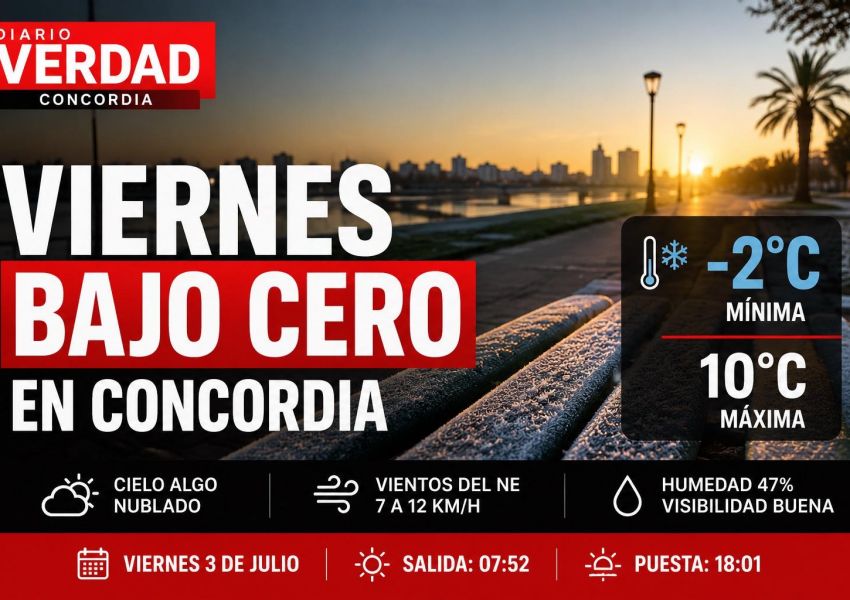 Viernes con frío polar en Concordia: la mínima llegará a -2°C