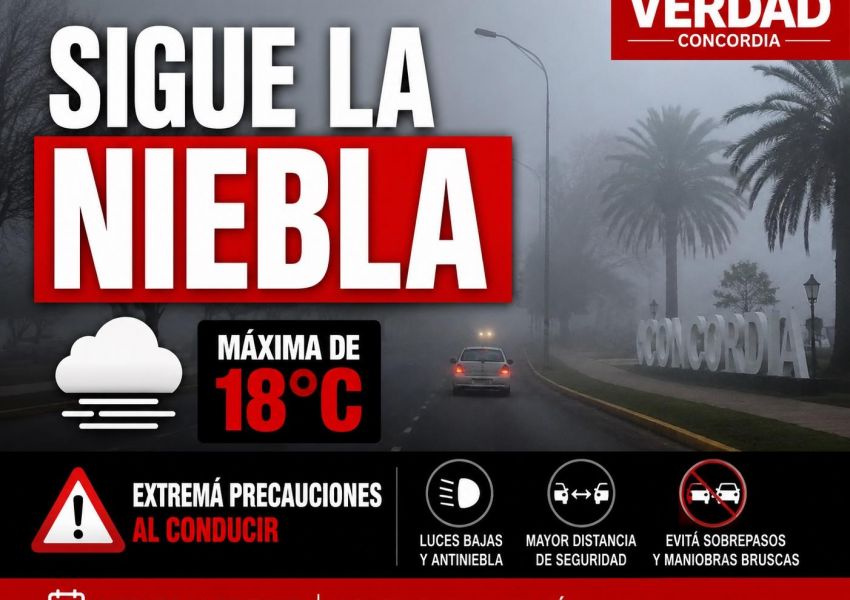 Viernes con niebla y cielo nublado en Concordia: la máxima llegará a 18°C