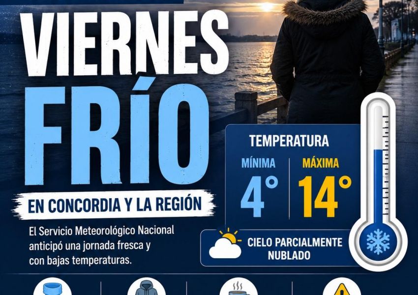 Viernes frío en Concordia: la mínima será de 4 grados y la máxima alcanzará los 14°