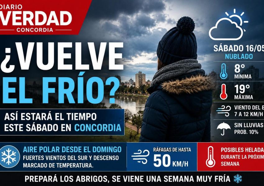¿VUELVE EL FRÍO? ASÍ ESTARÁ EL TIEMPO ESTE SÁBADO EN CONCORDIA Y LA REGIÓN