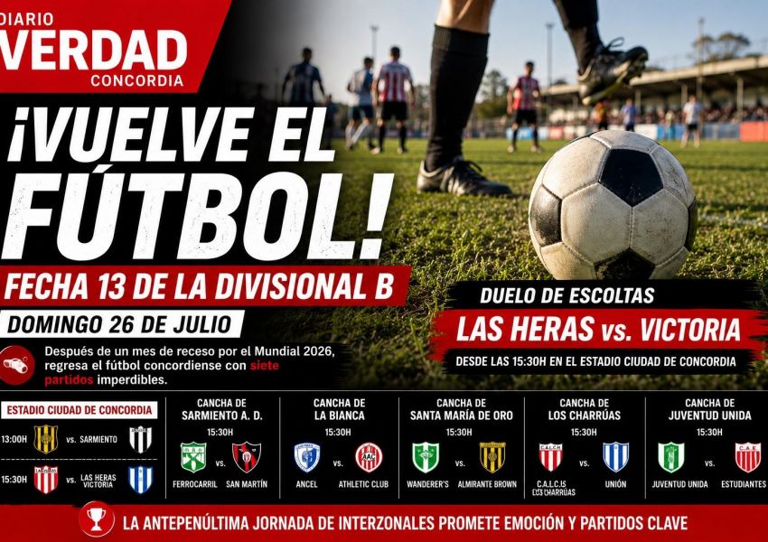 Vuelve el fútbol concordiense: este domingo se juega la fecha 13 de la Divisional B