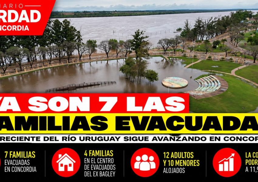 Ya son siete las familias evacuadas por la creciente del río Uruguay en Concordia